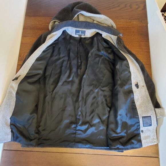 London Fog Women's‎ 100% Wool Grey Coat Hood Sz XL Square Pockets Lined Full Zip - Picture 8 of 16